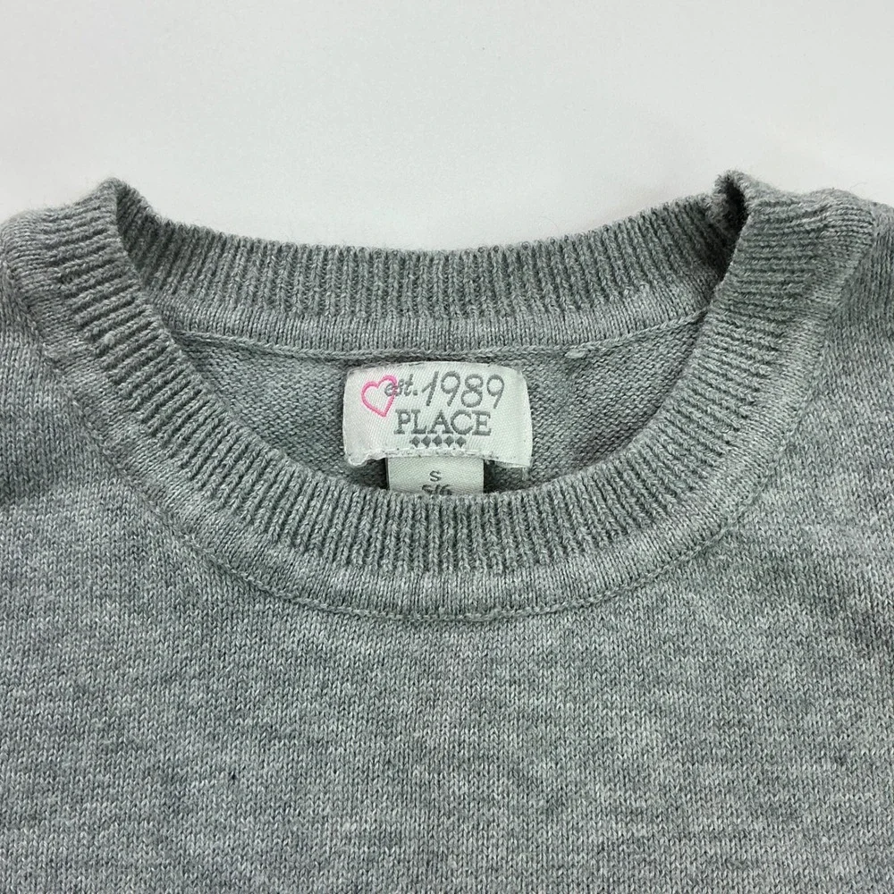 The Children's Place Grey Sweater Dress Kids 5/6 Pink Sequin Heart Short Slv